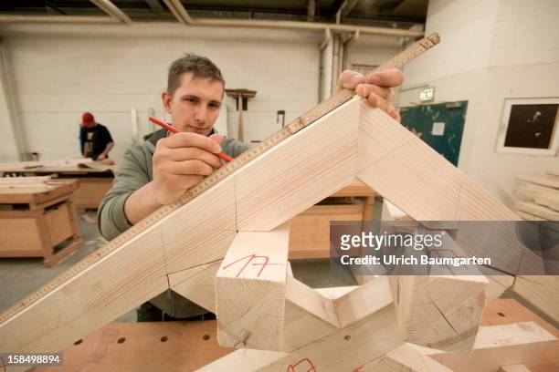Apprenticeship as carpenter in the Butzweilerhof education center of chamber of commerce Cologne on December 10, 2012 in Cologne, Germany. The...