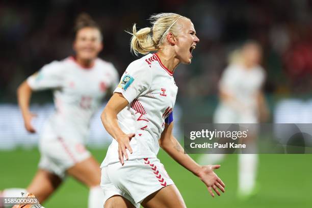 Pernille Harder of Denmark celebrates after scoring her team's first goal during the FIFA Women's World Cup Australia & New Zealand 2023 Group D...