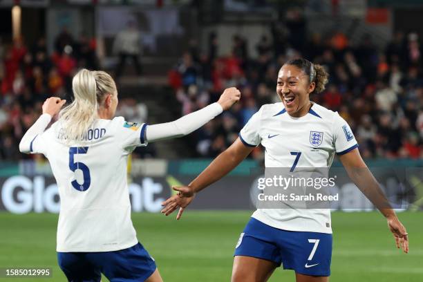 Lauren James of England celebrates with teammates after scoring her team's third goal during the FIFA Women's World Cup Australia & New Zealand 2023...