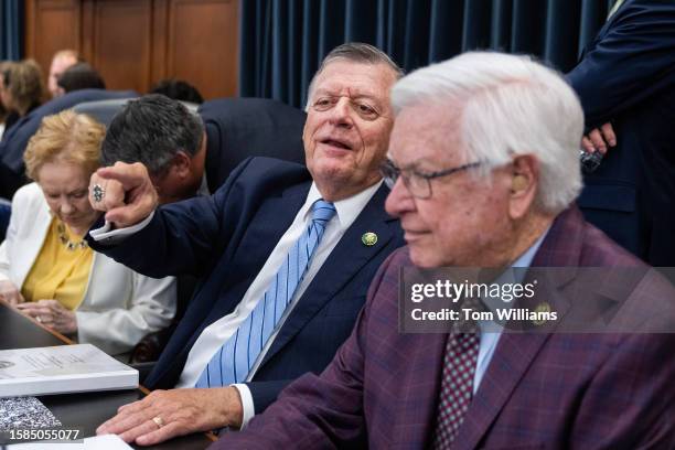 Reps. Tom Cole, R-Okla., center, and Harold Rogers, R-K.Y., attend the House Appropriations Committee markup of "Fiscal Year 2024 Transportation,...