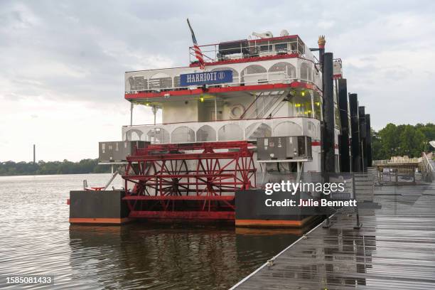 The Harriott, a riverboat, remains docked on August 8 on the Alabama riverfront in downtown Montgomery, Alabama. Three people have now been charged...