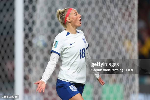 Chloe Kelly of England celebrates after scoring her team's fifth goal during the FIFA Women's World Cup Australia & New Zealand 2023 Group D match...