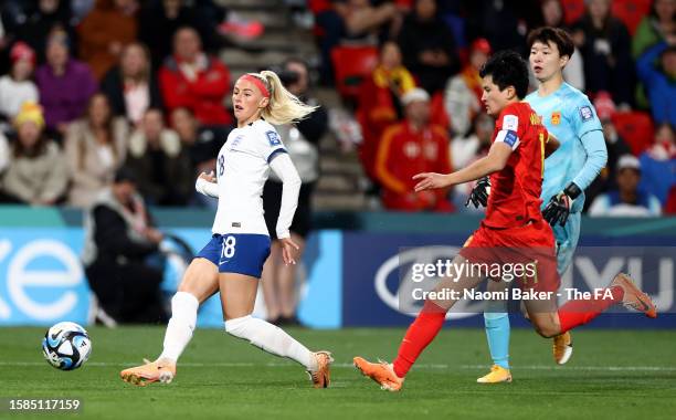 Chloe Kelly of England scores her team's fifth goal during the FIFA Women's World Cup Australia & New Zealand 2023 Group D match between China and...