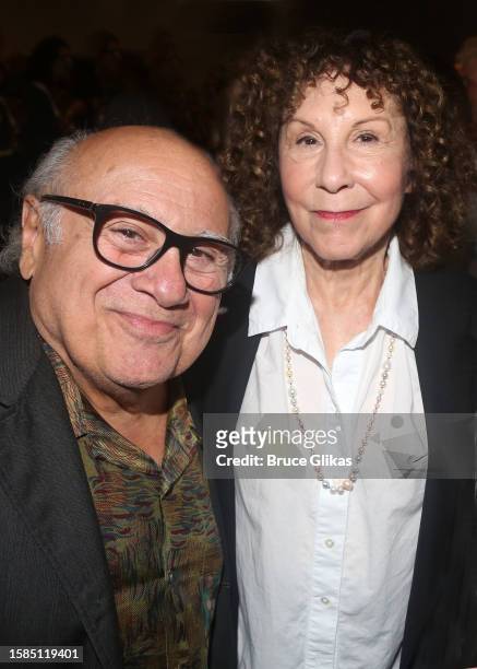 Danny DeVito and Rhea Perlman pose at the opening night of the play "Let's Call Her Patty" at Lincoln Center Claire Tow Theater on July 31, 2023 in...