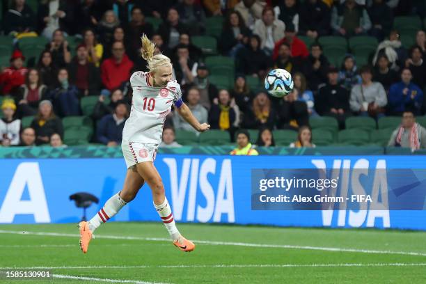 Pernille Harder of Denmark scores a goal later disallowed after the Video Assistant Referee review during the FIFA Women's World Cup Australia & New...