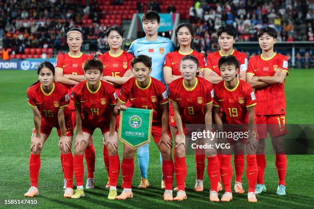 Players of China line up prior to the FIFA Women's World Cup Australia & New Zealand 2023 Group D match between China and England at Hindmarsh...