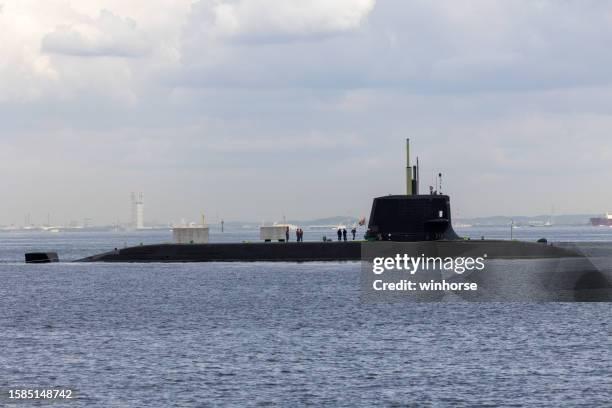 japanese submarine at the japan maritime self-defense force's base in yokosuka, kanagawa prefecture, japan - patrol boat stock pictures, royalty-free photos & images