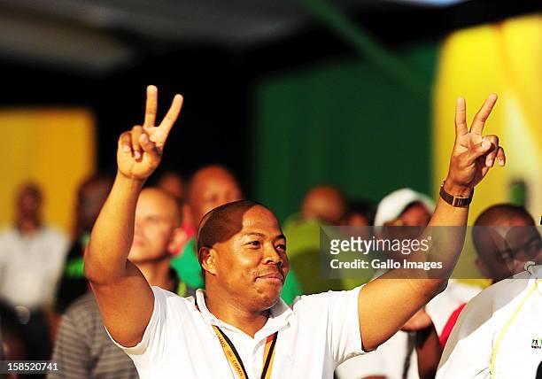Lonwabo Sambudla shows support for his father in law, Jacob Zuma at the ANC Mangaung elective conference at the University of Free State on December...