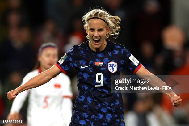 Katja Snoeijs of Netherlands celebrates after scoring her team's second goal during the FIFA Women's World Cup Australia & New Zealand 2023 Group E...