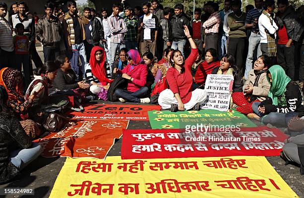 Students of Jawahar Lal University and other colleges get together to protest against the poor condition of Law and order situation and lack of women...