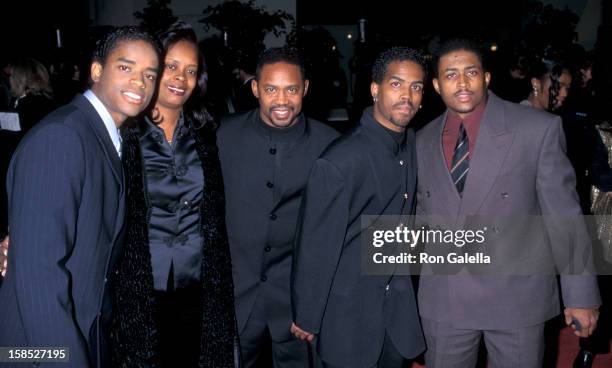 Actor Larenz Tate, mother Peggy Tate, father Larry Tate and actors Larron Tate and Lehmard Tate attending the world premiere of "The Postman" on...