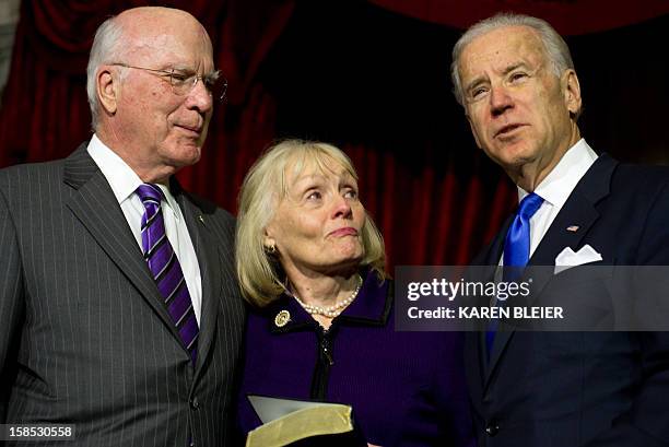 Vice President Joe Biden speaks after administering the oath of office to US Democratic Senator from Vermont Patrick Leahy to be president pro...