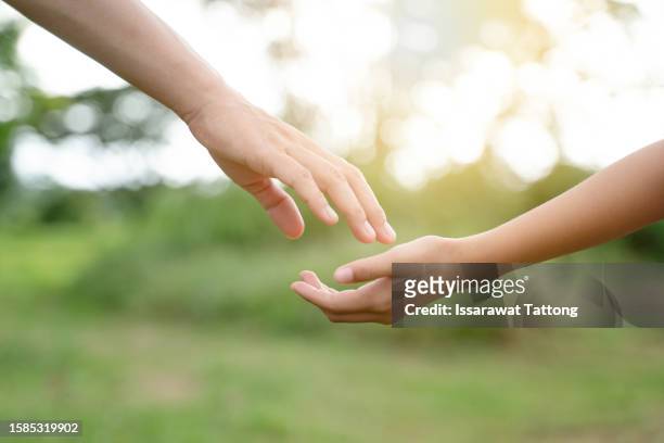 a parent holds the hand of a small child - eltern stock pictures, royalty-free photos & images