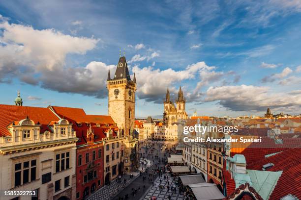 aerial wide angle view of prague cityscape, czech republic - prague tourist stock pictures, royalty-free photos & images