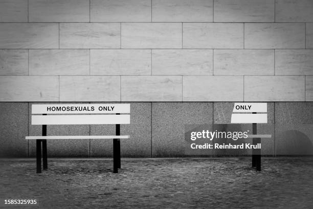 shared bench in front of a wall - lesbian art stock pictures, royalty-free photos & images