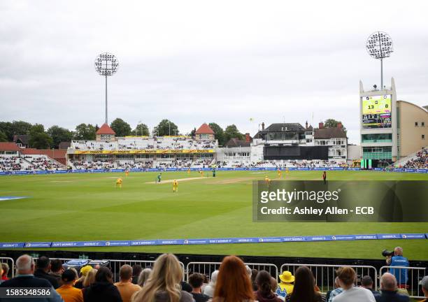 General view inside the ground during The Hundred match between Trent Rockets Women and Southern Brave Women at Trent Bridge on August 01, 2023 in...