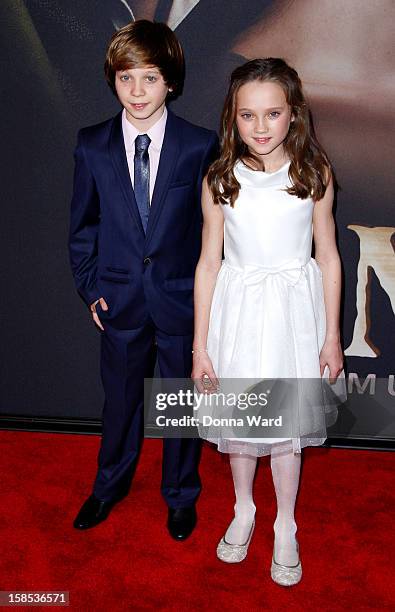 Daniel Huttlestone and Isabelle Allen attend the world premiere of "Les Miserables" at Ziegfeld Theatre on December 10, 2012 in New York City.