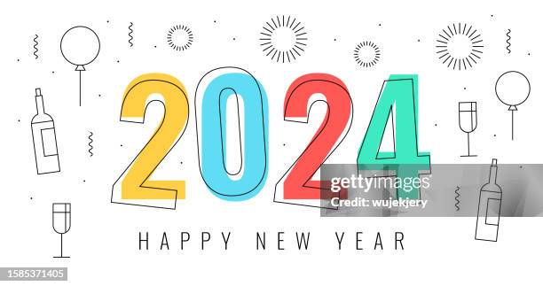 illustrazioni stock, clip art, cartoni animati e icone di tendenza di biglietto di buon anno 2024 - happy new year