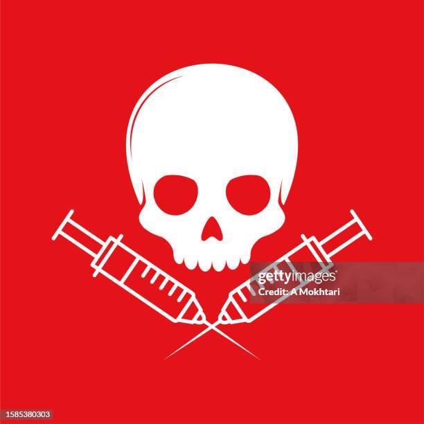 spritze mit schädel, medikament, impfstoff, giftstoff... - totenkopf stock-grafiken, -clipart, -cartoons und -symbole