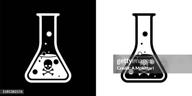 ilustraciones, imágenes clip art, dibujos animados e iconos de stock de icono de vaso de precipitados de laboratorio con producto peligroso. - matraz