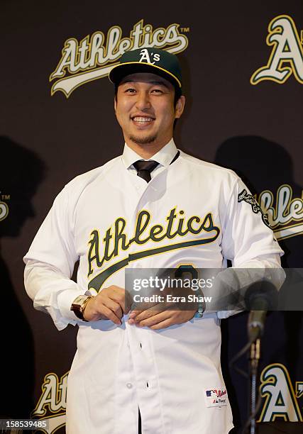 Hiroyuki Nakajima of Japan is introduced by the Oakland Athletics at the O.co Coliseum on December 18, 2012 in Oakland, California. Nakajima signed a...
