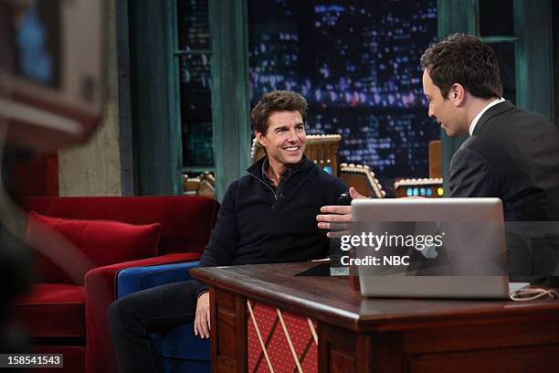 Episode 753 -- Pictured: Tom Cruise during an interview with host Jimmy Fallon on December 18, 2012 --