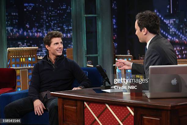 Episode 753 -- Pictured: Tom Cruise during an interview with host Jimmy Fallon on December 18, 2012 --