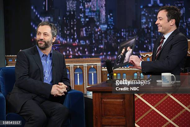 Episode 753 -- Pictured: Judd Apatow during an interview with host Jimmy Fallon on December 18, 2012 --