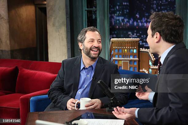 Episode 753 -- Pictured: Judd Apatow during an interview with host Jimmy Fallon on December 18, 2012 --