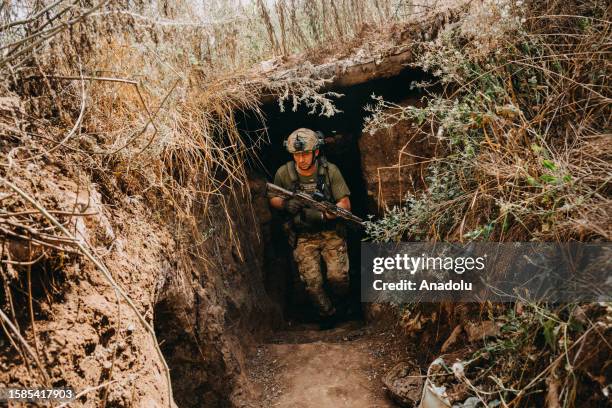 Ukrainian soldier called by the nickname 'Rava' from the 24th separate mechanized brigade on duty at the frontline in New York, Donbass, Ukraine on...