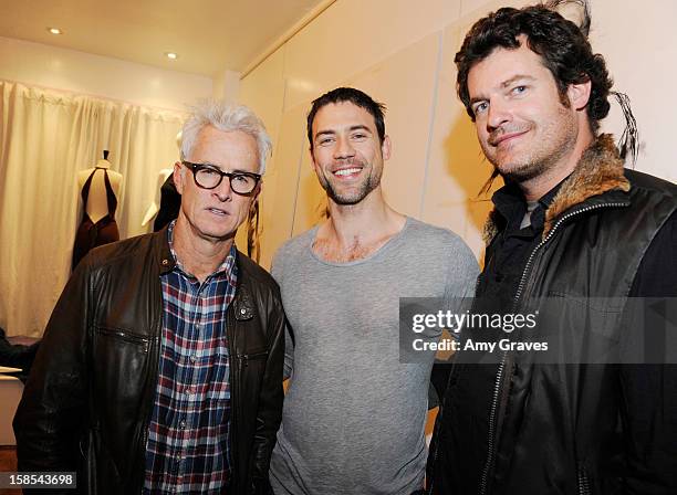 John Slattery, Adam Rayner and Brett Simon attend Lorien Haynes' Art Show at The Quest on December 14, 2012 in Los Angeles, California.