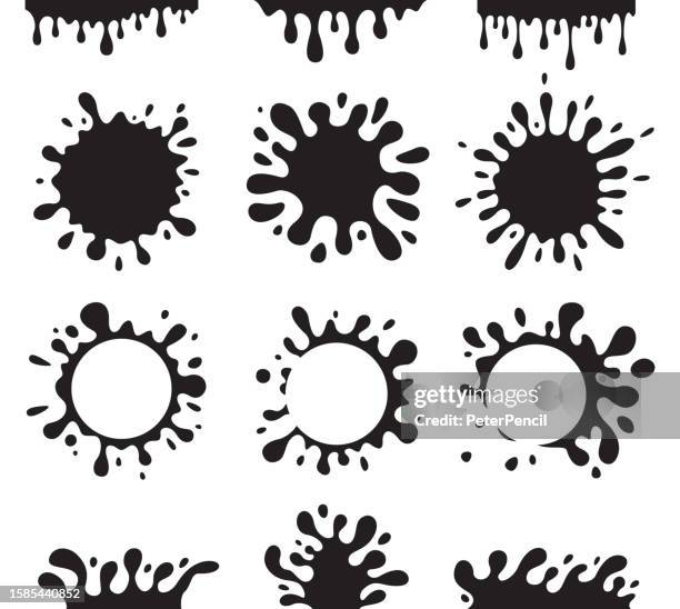 splash blob set. milk, chocolate, yogurt, cream splashes and blot shapes. grunge monochrome vector. advertising bages. - chocolate milk splash stock illustrations