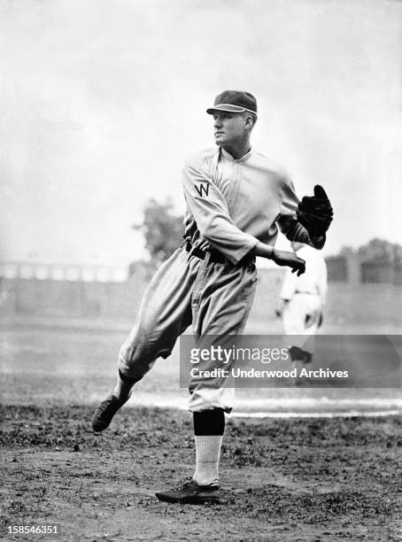 Walter Johnson, star pitcher for the Washington Senators, Washington DC, circa 1914.