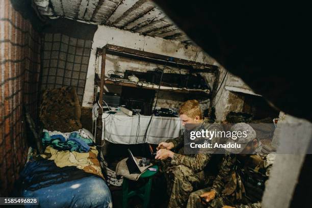 Ukrainian soldiers and drone operators, from the 24th separate mechanized brigade, named after King Danylo, on duty in the front line positions near...