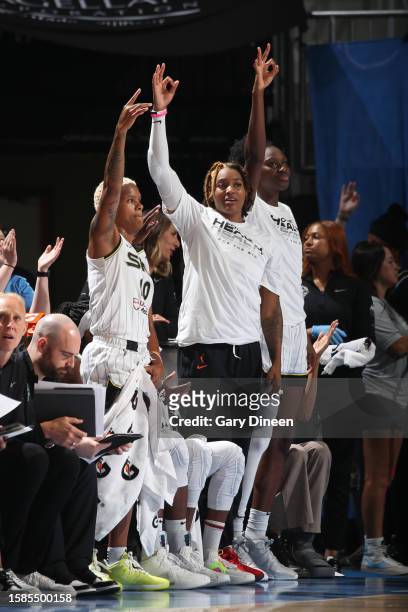 The Chicago Sky celebrates during the game against the Minnesota Lynx on August 8, 2023 at the Wintrust Arena in Chicago, IL. NOTE TO USER: User...