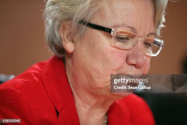 German Education Minister Annette Schavan arrives for the weekly German government cabinet meeting the day after a university commission announced it...