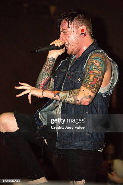 Vocalist Alex Koehler of Chelsea Grin performs at The Irving Theater on December 18, 2012 in Indianapolis, Indiana.