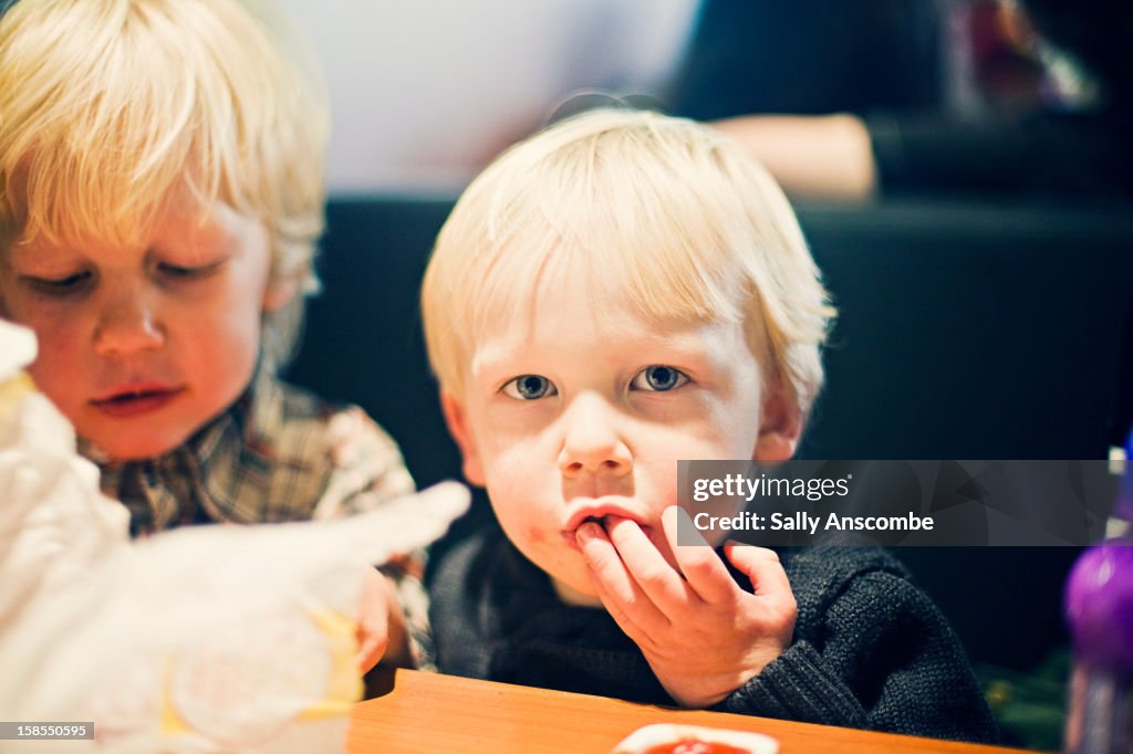 Children eating fast food