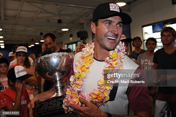 Australian surfer Joel Parkinson arrives home at the Gold Coast airport on December 19, 2012 on the Gold Coast, Australia. Parkinson won the Pipeline...