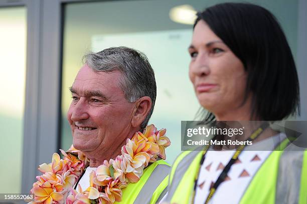 Bryan and Geraldine Parkinson look on as Joel Parkinson arrives home at the Gold Coast airport on December 19, 2012 on the Gold Coast, Australia....