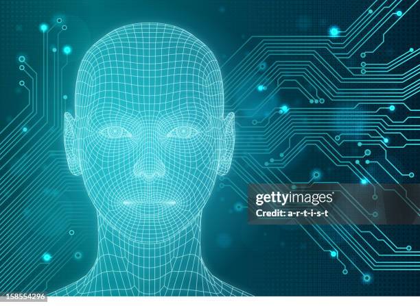 technologie-hintergrund mit dreidimensionalen head - 3d face stock-grafiken, -clipart, -cartoons und -symbole