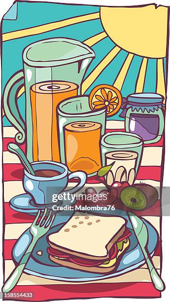 continental breakfast - fruit juice bottle stock illustrations