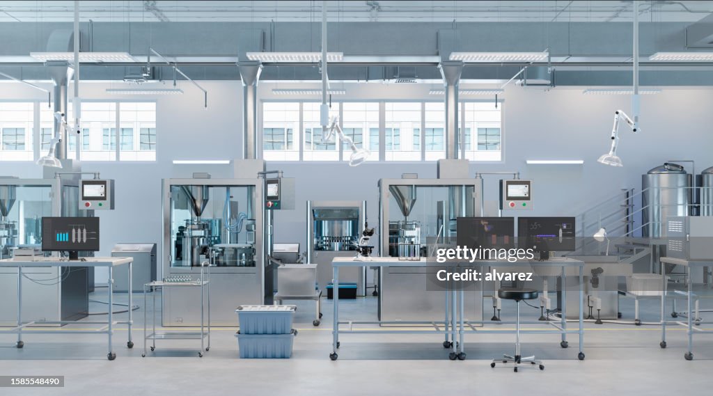 Digital generiertes Bild des Inspektionslabors in der Arzneimittelproduktionsfabrik