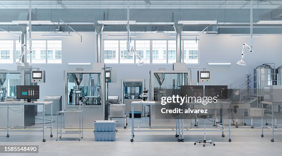 Digitally generated image of inspection laboratory in medicine production factory Digitally generated image of inspection laboratory in medicine production factory