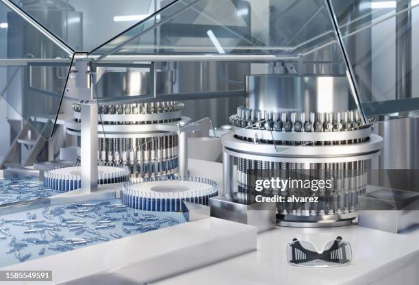 3d rendering of medicine production line in a pharmaceutical factory - luz ultravioleta eletromagnético imagens e fotografias de stock
