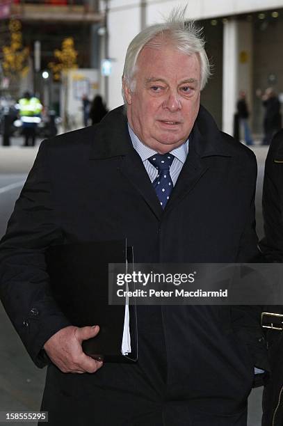 Trust Chairman Lord Patten arrives at Broadcasting House on December 19, 2012 in London, England. The BBC Trust will announce the findings of the...