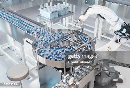 3D-Rendering einer automatischen Fabrik zur Herstellung von Medikamenten 3D-Rendering einer automatischen Fabrik zur Herstellung von Medikamenten