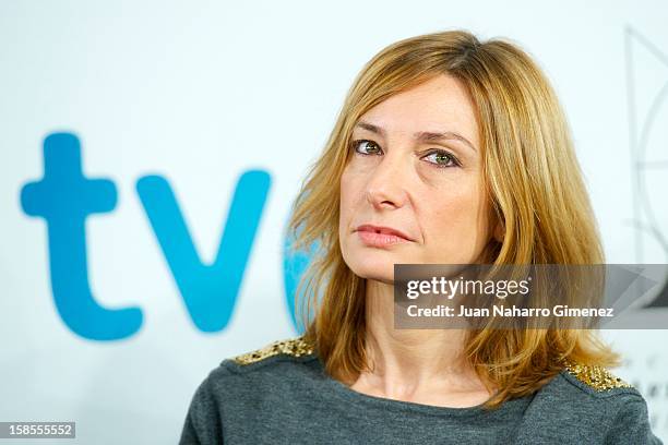 Director of programs of Television Espanola, Eva Cebrian, attends Goya Film Awards 2013 press conference at Academia de Cine on December 19, 2012 in...