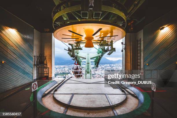 interior of the bastille cable car station overlooking the french city of grenoble in the alps - grenoble stockfoto's en -beelden