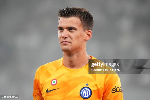 Filip Stankovic of Inter looks on prior to the pre-season friendly match between Paris Saint-Germain and FC Internazionale on August 01, 2023 in...